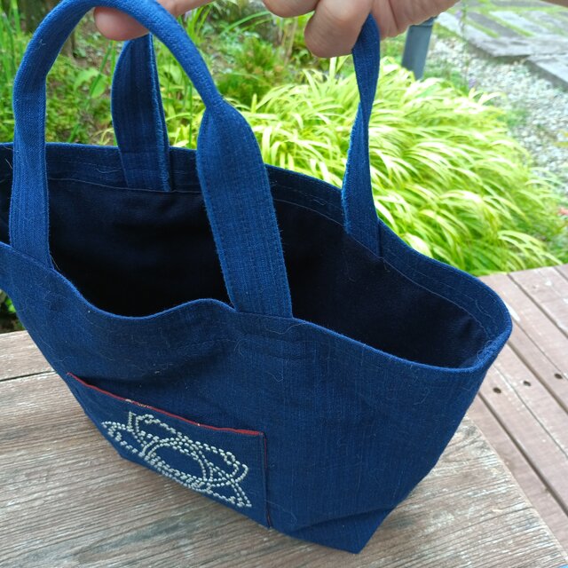天然藍染・刺し子【一点もの丁寧な手しごとトートバッグ・手提げバッグ