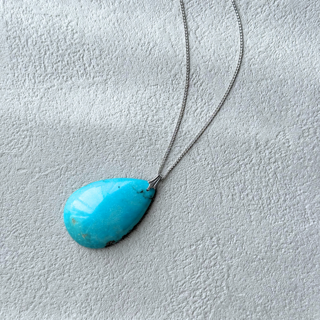 ラス1 大ぶり ターコイズ/トルコ石  RHP 天然石ネックレス - 青滴
