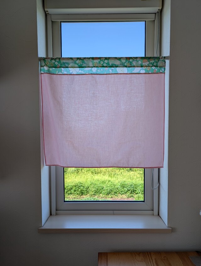 ♥️小窓カーテン♥️コットン100%♡ベビーピンク&優しいグリーンの小鳥柄♥️カフェカーテン♥️選べる3サイズ♥️