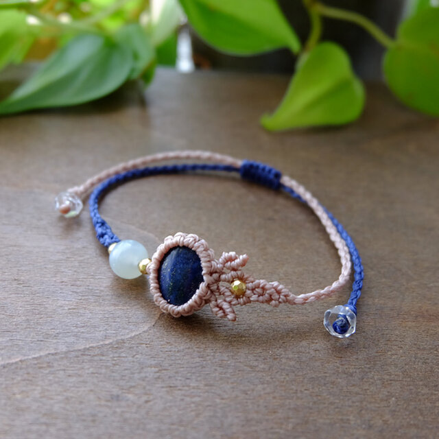 ラピスラズリ・シルバームーンストーン マクラメ編みブレスレット 男女