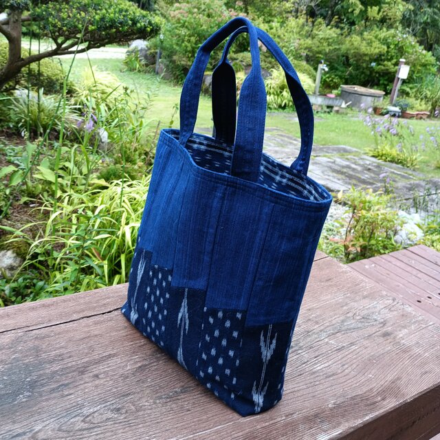天然藍染とかすりの出会いから生まれた心和むトートバッグ 手仕事一点