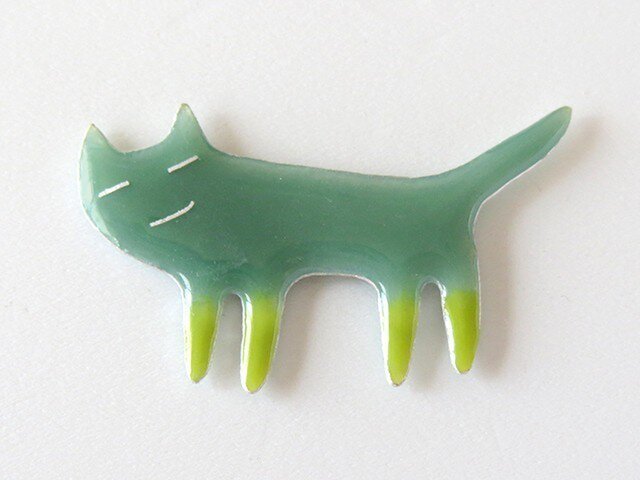 ねこブローチ(グリーン)の画像1枚目