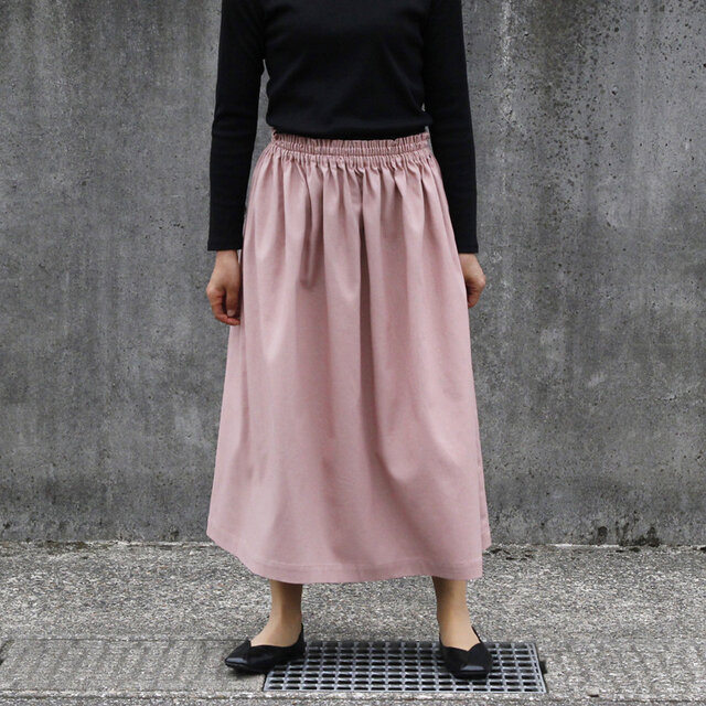 コットンリネン ギャザースカート（ グレイッシュピンク ）リネン 綿 麻 ロング マキシ ポケット