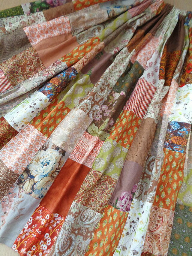 sold 絵画なパッチワーク♥夏の終わりのブラウン♥ボリュームギャザー