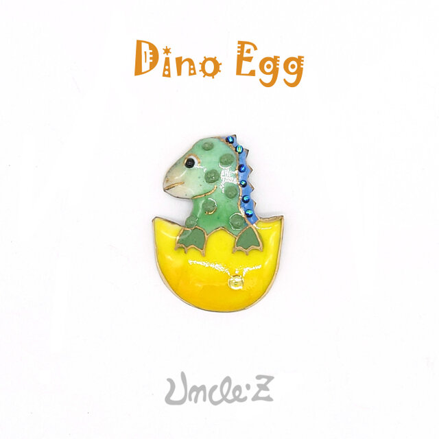 恐竜[タマゴ]の七宝焼ピンブローチ（ピンバッジ）【受注制作】