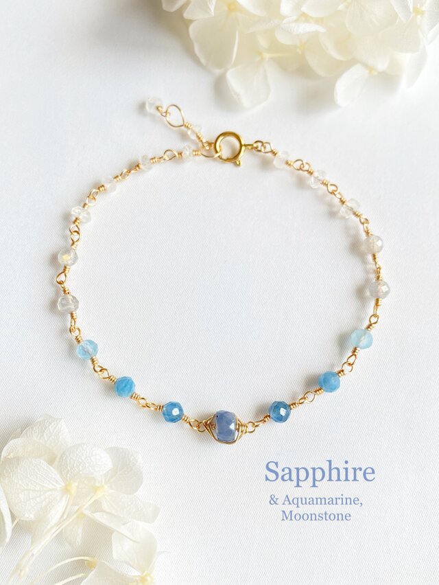 【9月誕生石サファイア】14kgf ニュアンスブルーのブレスレット　ac/1079