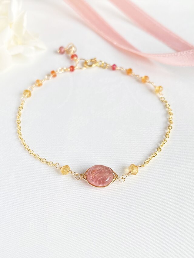 北投石×ピンクトルマリン　14KGF ブレスレット 予約商品 】ピンクトルマリン ブレスレット14GF | SAKURA STONE