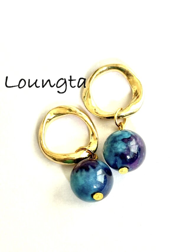 送料無料‼️樹脂ピアス パープル天然石のピアス ゴールド
