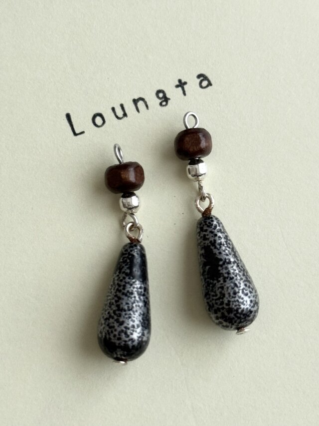 送料無料‼️ウッドビーズピアス アンティークピアス