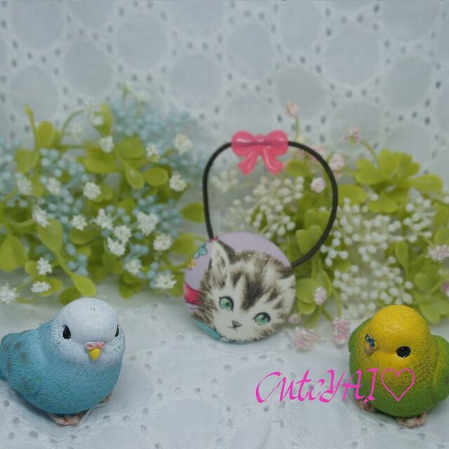 くるみボタン ヘアゴム かわいい キルトゲイト 子猫とパーティーハット 05