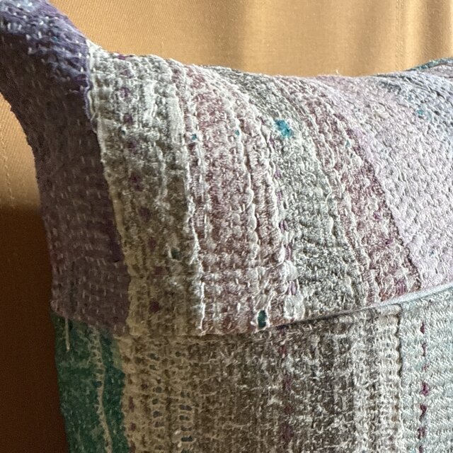 40×40 インドカンタキルトヴィンテージクッションカバー ターコイズ