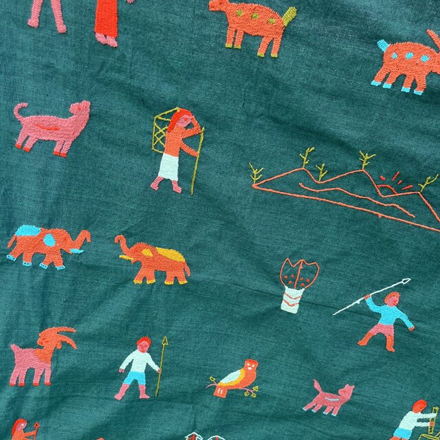 ミャンマー・チン族手刺繍布【グリーン】Lot.2 | iichi 日々の暮らしを