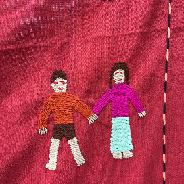 ミャンマー・チン族手刺繍布【レッド】Lot.5 | iichi 日々の暮らしを