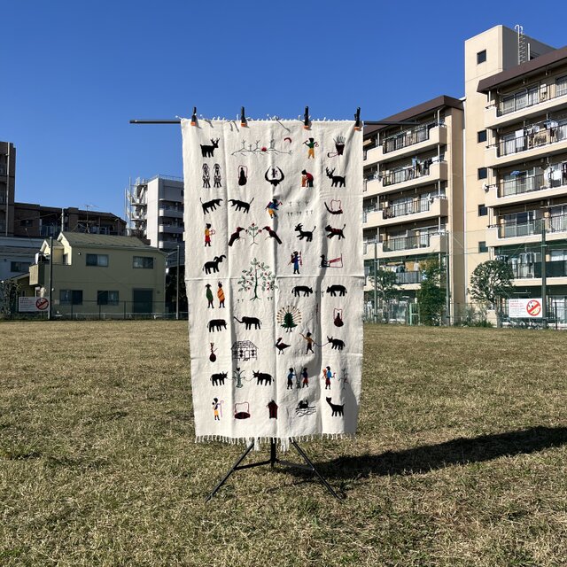 ミャンマー・チン族手刺繍布【縦タイプ・ホワイト】Lot.2