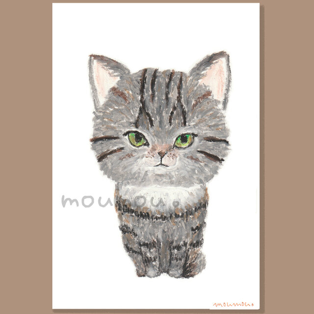 アリカワコウヘイ 原画 クレパス画 女の子 ねこ 猫 アリカワコウヘイ