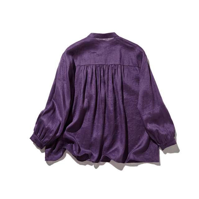 美品　ハンドメイド作家　リネン　ブラウス　紫　ピンク　長袖　七分丈 七分袖 リネン 麻 ブラウス 麻100% レディース 綿麻100% リネンシャツ