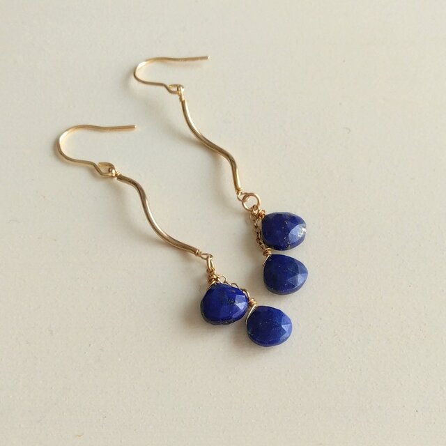 ラピスラズリウェーブピアス(14kgf)