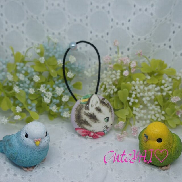 くるみボタン ヘアゴム かわいい キルトゲイト 子猫とパーティーハット 07