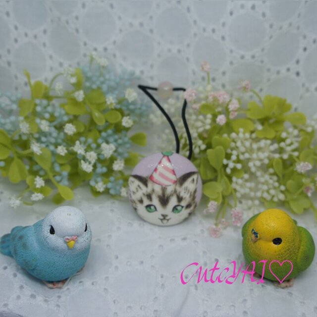 くるみボタン ヘアゴム かわいい キルトゲイト 子猫とパーティーハット 09