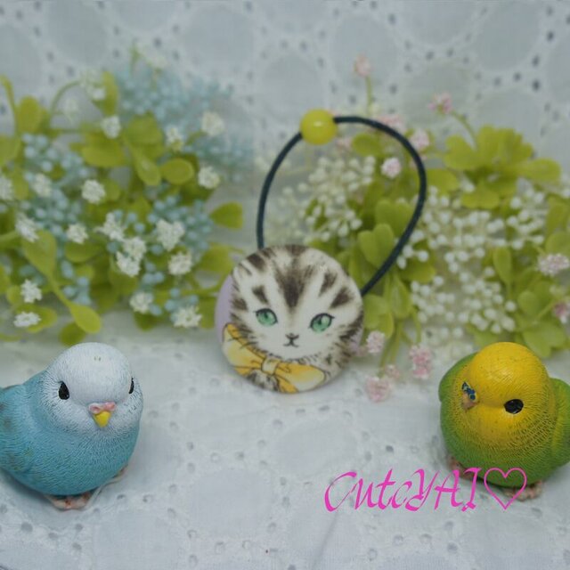 くるみボタン ヘアゴム かわいい キルトゲイト 子猫とパーティーハット 11