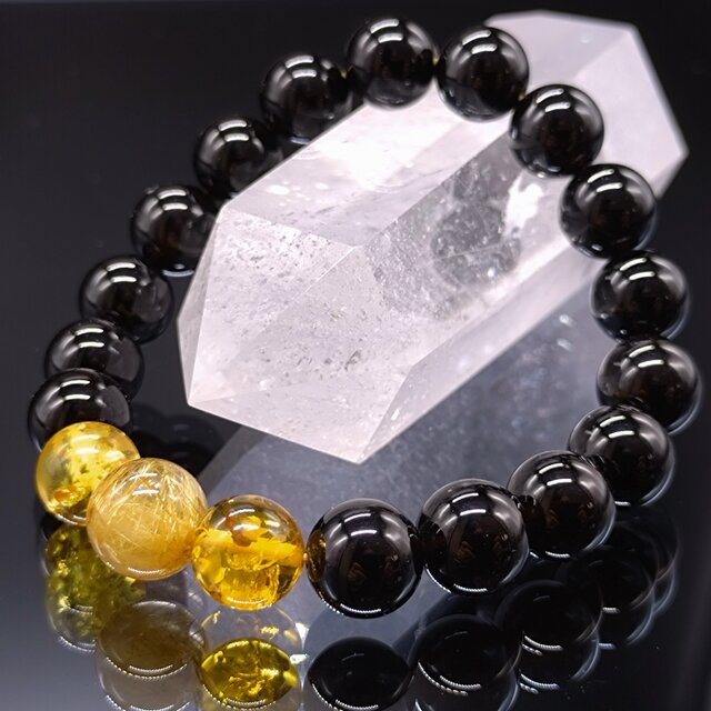 モリオン・タイチンルチルクォーツ・アンバー・10mm【親玉11mm・高品質】ブレスレット