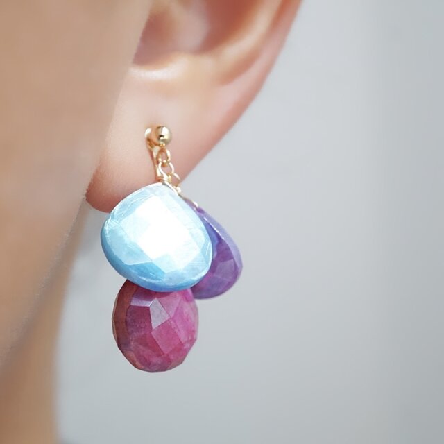 朝顔」ミスティックムーンストーン ピアス イヤリング 夏 天然石