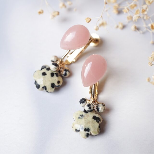 「恋模様」イヤリング グァバクォーツ ダルメシアンジャスパー 天然石 アクセサリー ギフト対応 プレゼント