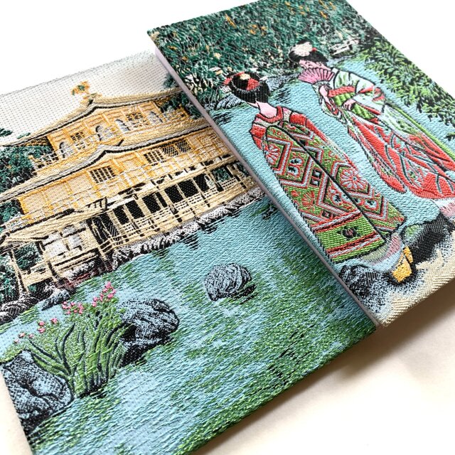 『金閣寺〜神時』　美術名画御朱印帳　B6大判　御朱印帳　京都　重要文化財　舞妓　舞子　景色　風景　鹿苑寺の舎利殿　桐生織