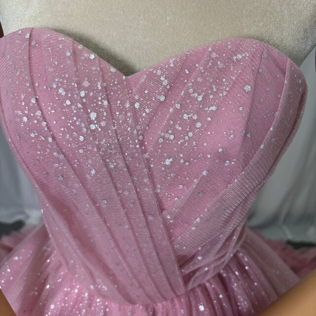 カラードレス ピンク ビスチェドレス キラキラチュール リボントレーン
