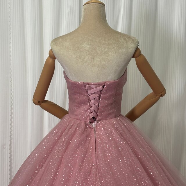 カラードレス ピンク ビスチェドレス キラキラチュール リボントレーン
