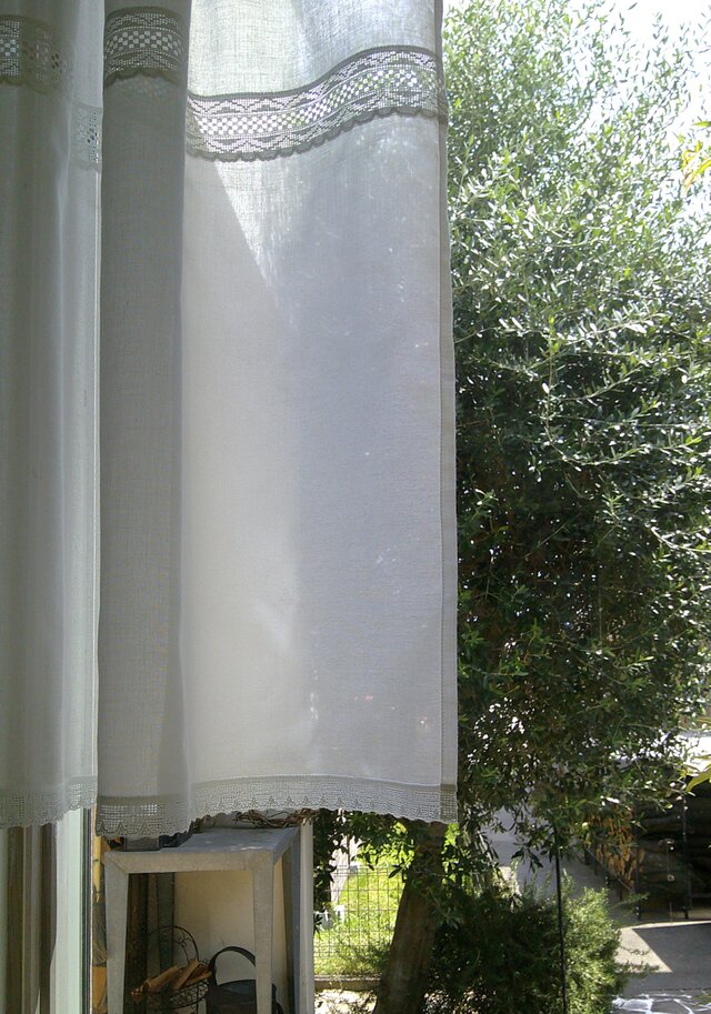 リネン スカラップ模様 フランスアンティーク カーテン 間仕切り