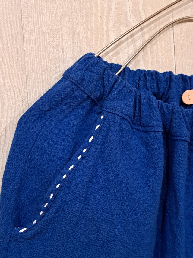 uni綿麻定番パンツ  海のブルー