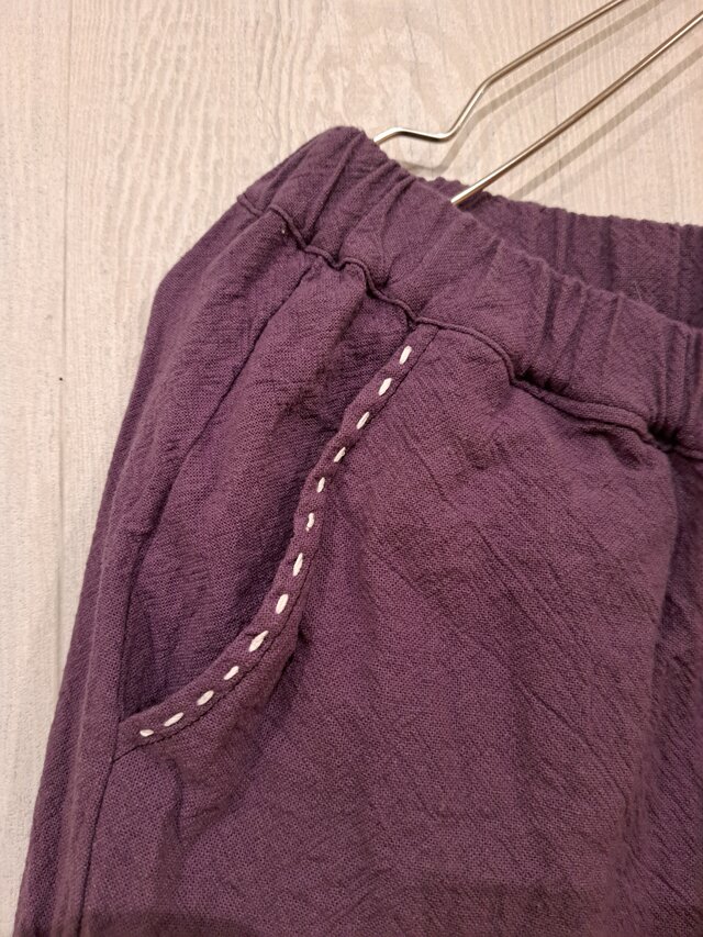 uni綿麻定番パンツ　ぶどう色