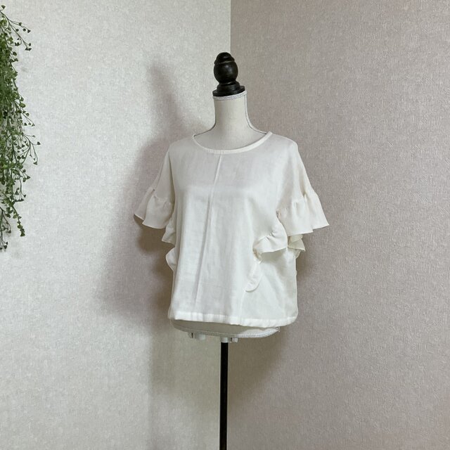 ふわふわオーガニックコットンWガーゼ ラッフルフリルブラウス　きなり