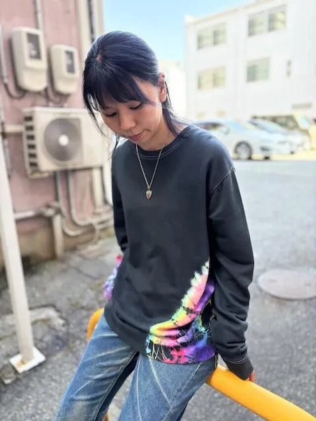 タイダイ スウェット トレーナー Lサイズ ブラック×カラフル HD24-75