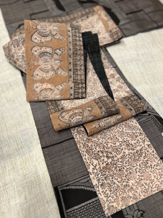 唯屋オリジナル半端帯　インドブロックプリント