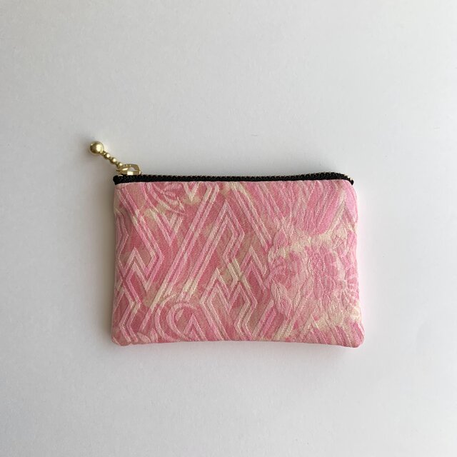 絹手染ミニポーチ（縦波・ピンク系）