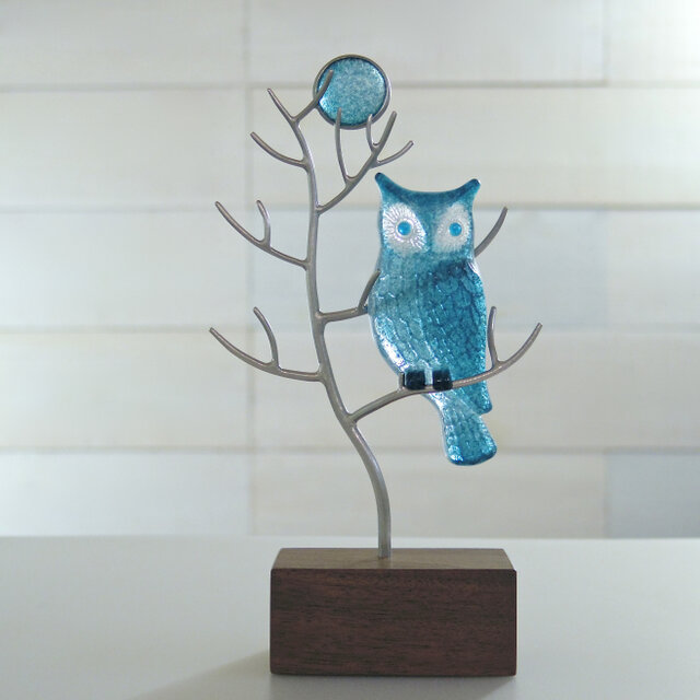 梟のオブジェ［蒼い月］