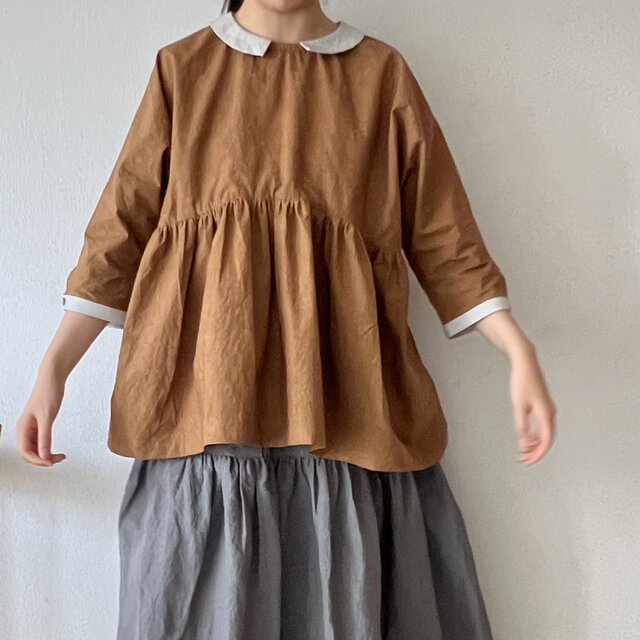 ハイウエストのギャザーブラウス(色選択)