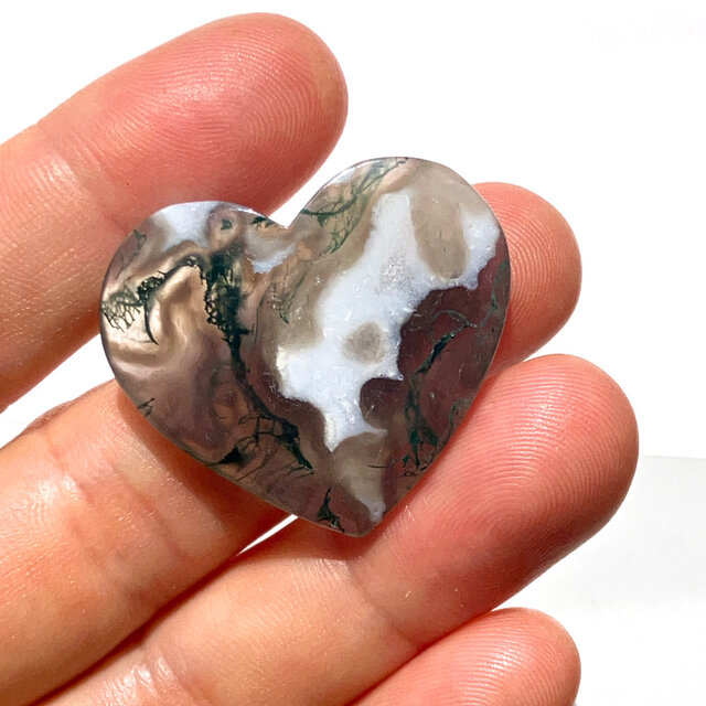 ハート形モスアゲート[320] 28x32mm 39Cts ルース／天然石／カボション