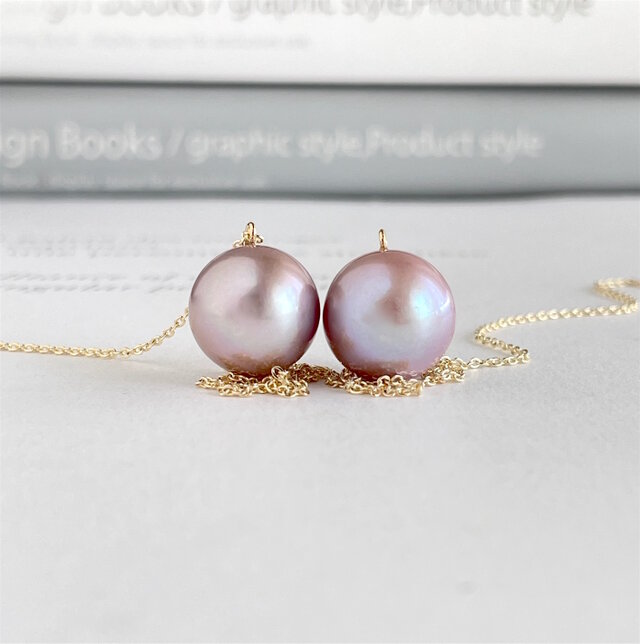 天然淡水真珠 ローズパープル ルベルパールのペンダント＆ネックレス アジャスター付き (14mm前後