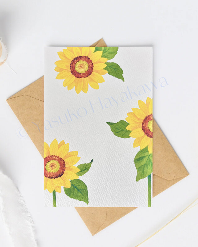 余白のある花の水彩画 イラストポストカード 10 枚セット