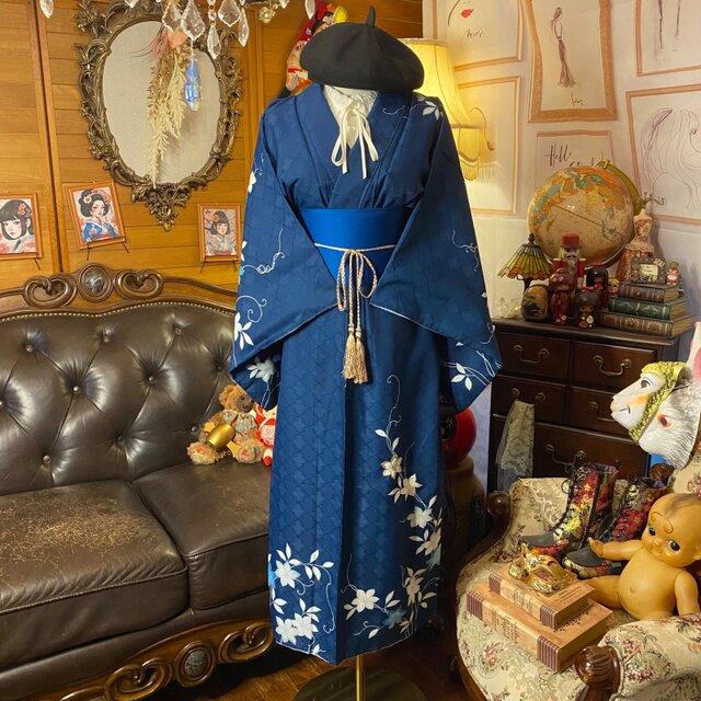 訪問着 着物リメイク ロング ワンピース ドレス｜洗える化繊＋帯