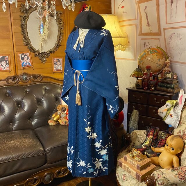 訪問着 着物リメイク ロング ワンピース ドレス｜洗える化繊＋帯