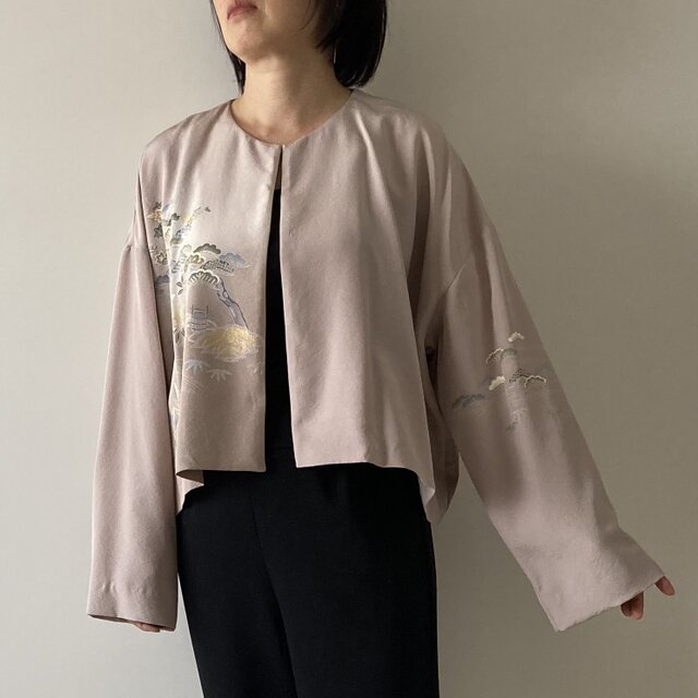 着物リメイクジャケット　ピンクベージュ
