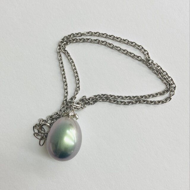 ガラスドロップパールチェーンネックレス/約40cm+5cm/ブルーグリーン/made in japan