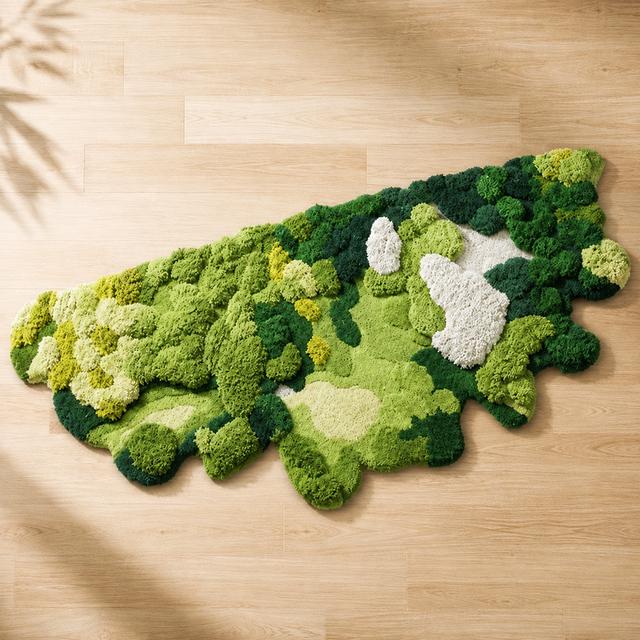 苔むす森の3D立体ラグ「山海織夢」｜ニュージーランドウール・手作業