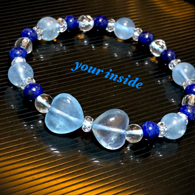 アクアマリン ハート リボン ラピスラズリ 天然石 ブレスレット