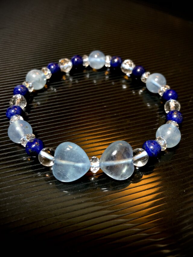 アクアマリン ハート リボン ラピスラズリ 天然石 ブレスレット