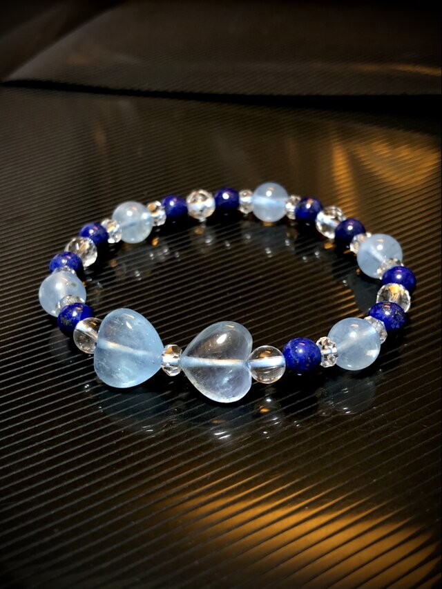 アクアマリン ハート リボン ラピスラズリ 天然石 ブレスレット
